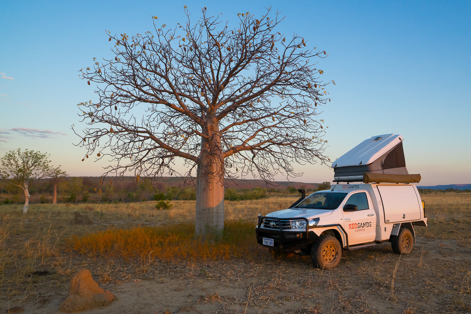 Redsands Campers Toyota Hilux Camper at Diggers Rest Station in the Kimberley, Western Australia. Photo by Mike Collister